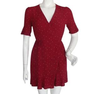 RAILS Dress, M, Wrap, Red, Rouge Off-set Dot, Mini, Short sleeves, Skinny straps